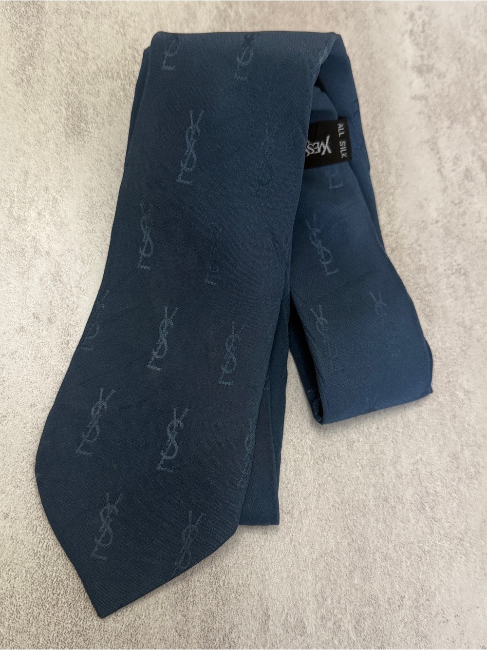 Yves Saint Laurent Blue Silk Logo Jacquard Tie